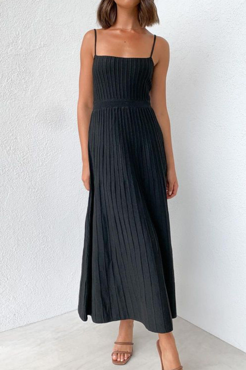 Casual Simplicity Solid Fold Square Collar Sling Dress Dresses