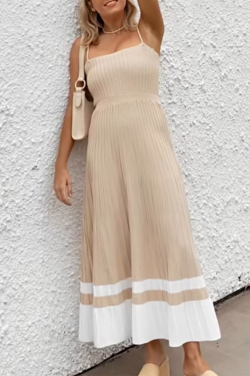 Casual Simplicity Solid Fold Square Collar Sling Dress Dresses