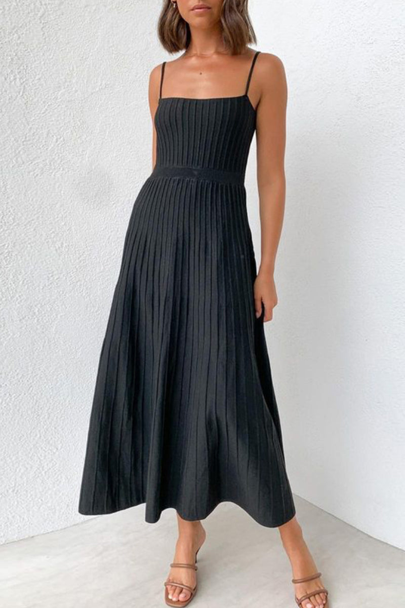 Casual Simplicity Solid Fold Square Collar Sling Dress Dresses