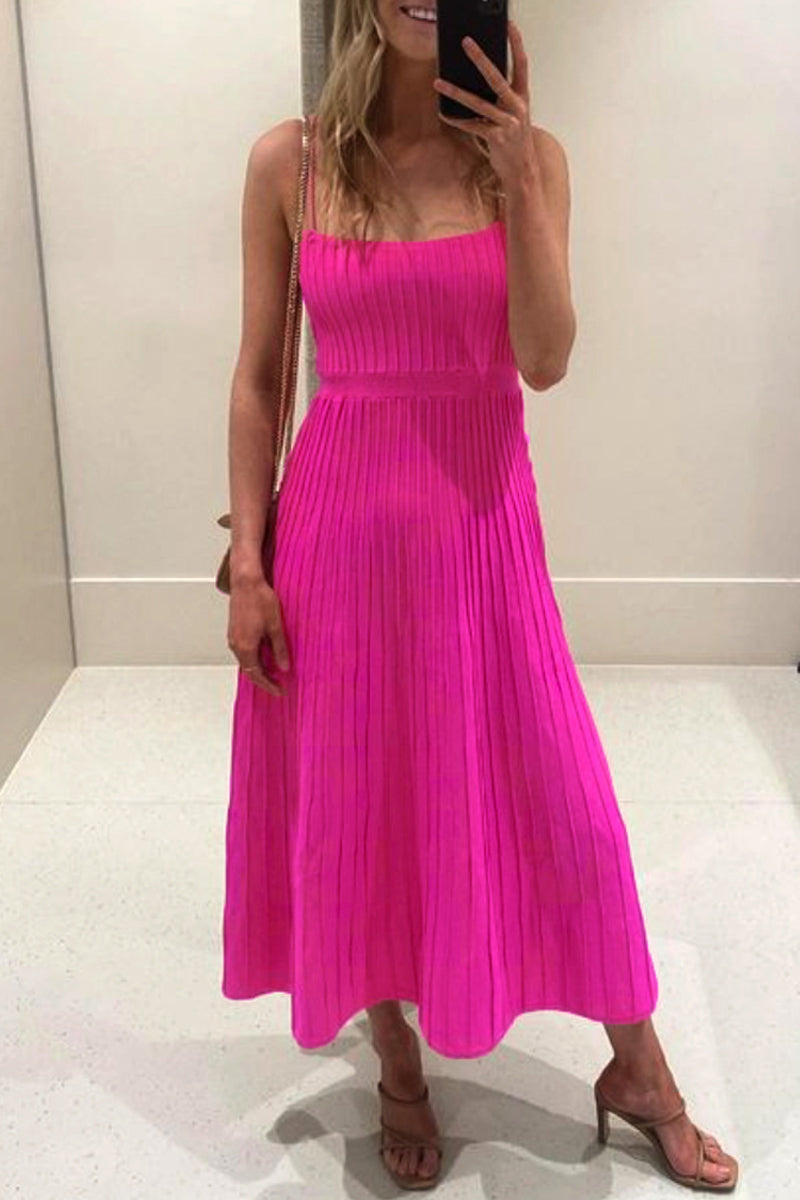 Casual Simplicity Solid Fold Square Collar Sling Dress Dresses