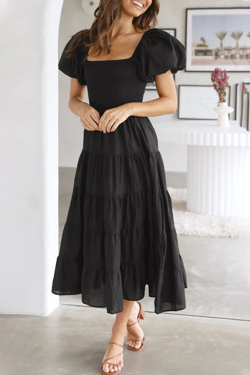Casual Simplicity Solid Backless Off the Shoulder A Line Dresses