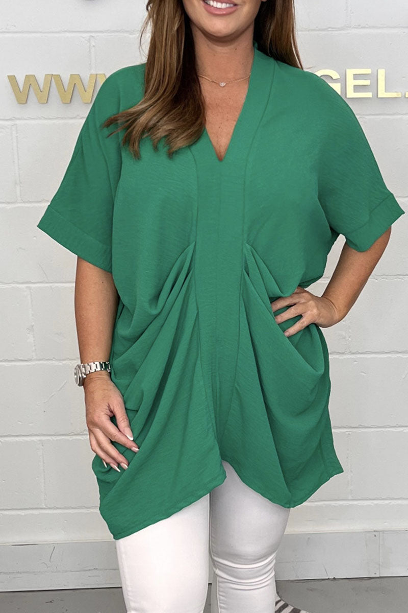 Casual Solid Patchwork Fold V Neck Dresses