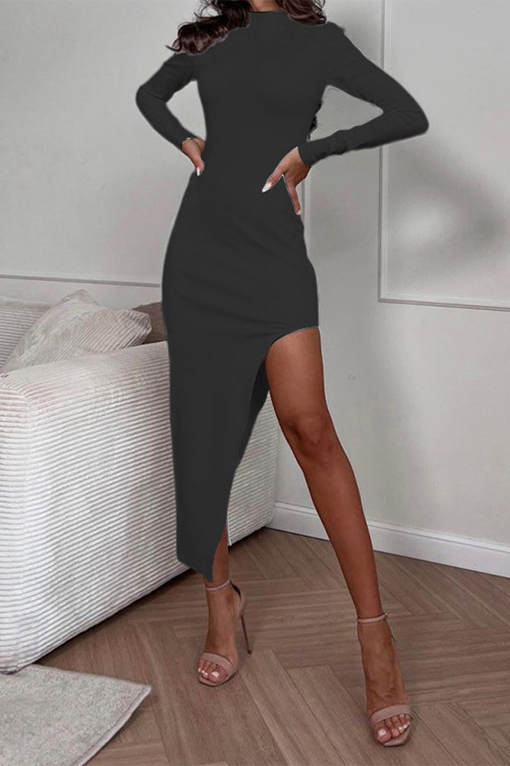 Sexy Solid Slit Half A Turtleneck Wrapped Skirt Dresses(3 Colors)