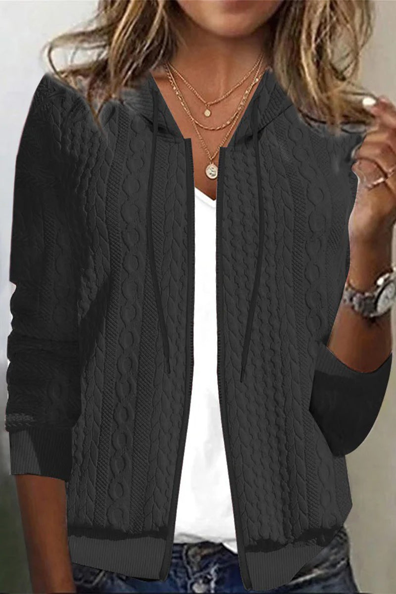 Casual Solid Zipper Hooded Collar Outerwear