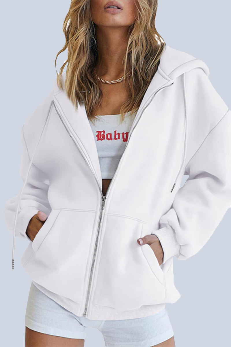 Casual Sportswear Solid Pocket Hooded Collar Outerwear