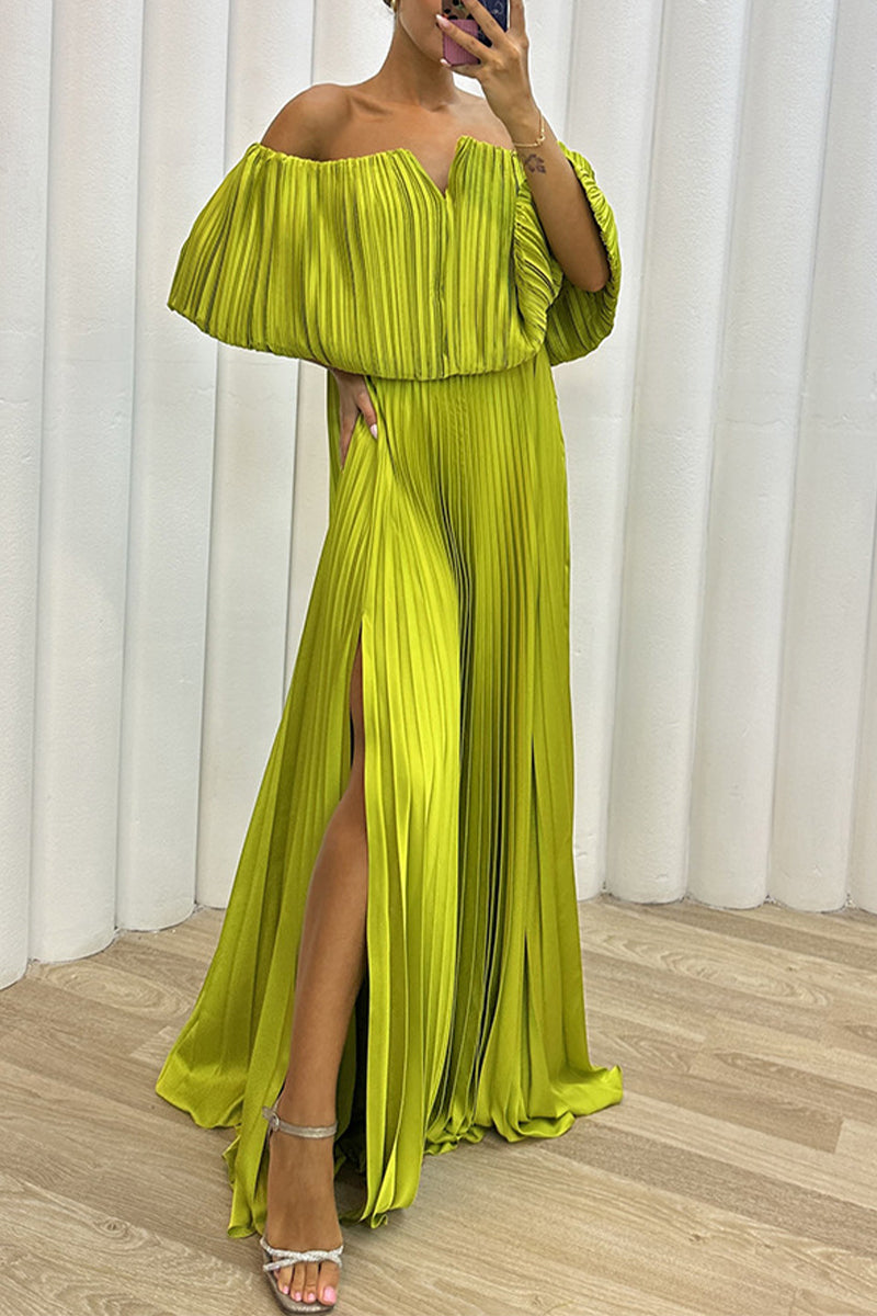 Sexy Formal Solid Slit Fold Off the Shoulder Evening Dresses(5 Colors)