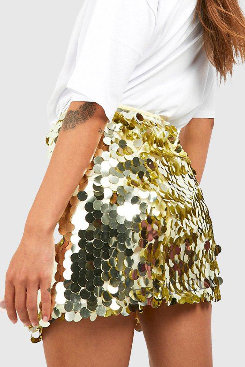 Sexy Solid Sequins Regular Type A Solid Color Bottoms
