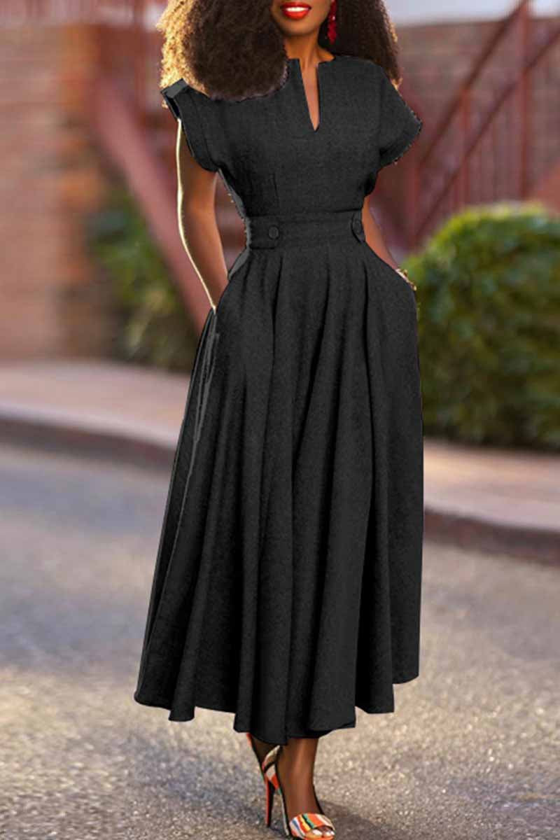 Casual Solid Patchwork V Neck Short Sleeve Dresses