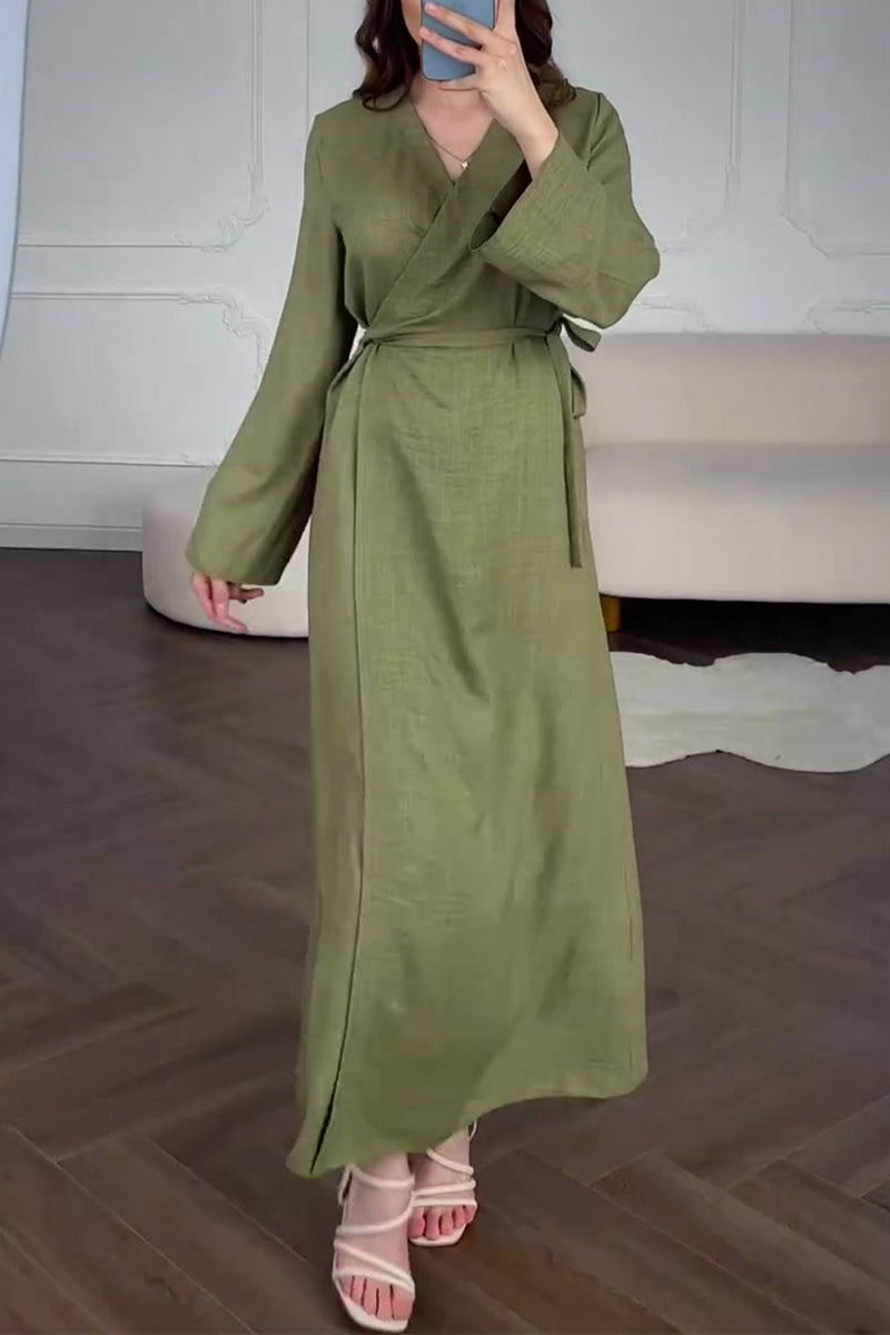Casual Daily Solid Color Lace Up V Neck A Line Dresses