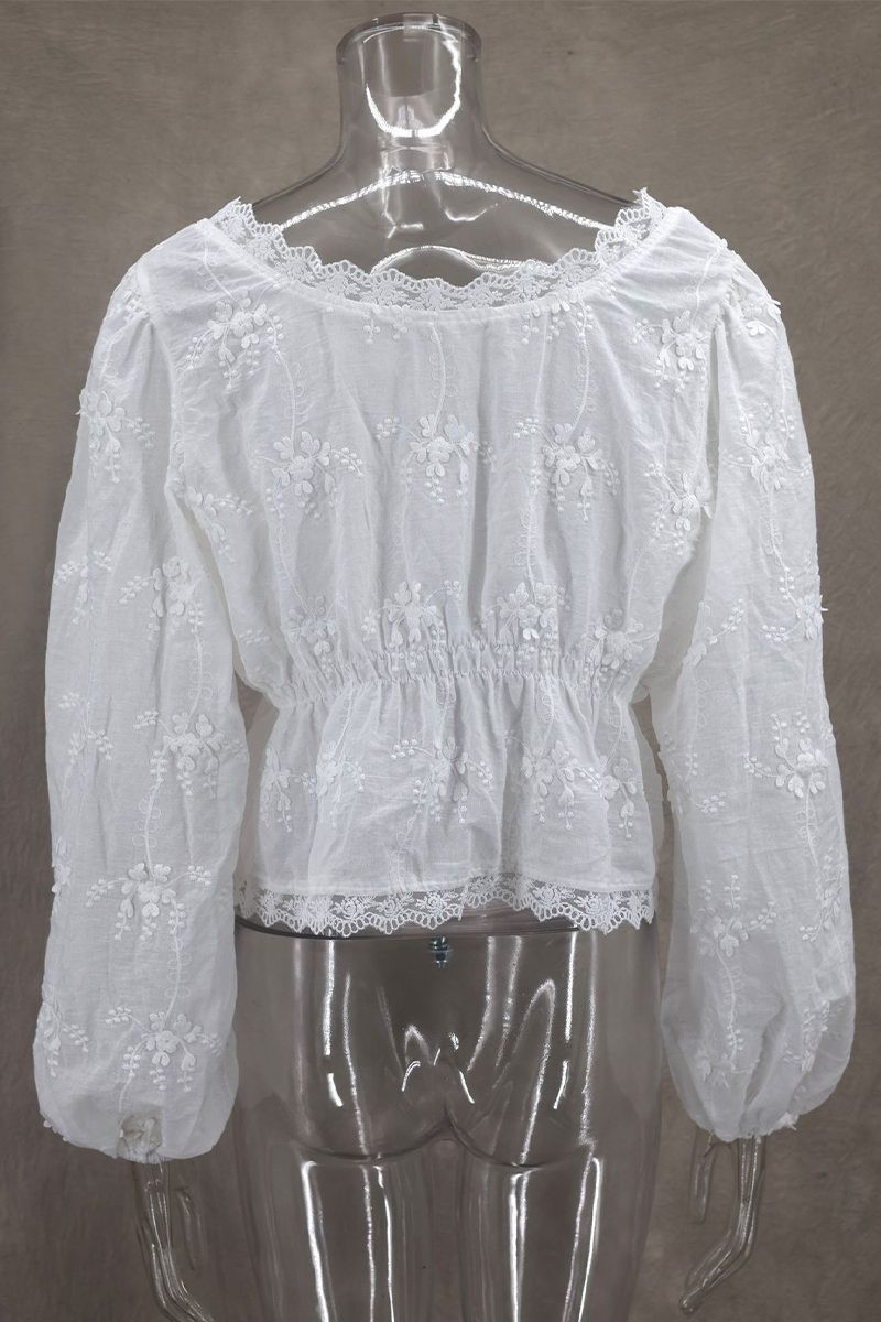 Sexy Daily Solid Color Embroidered Buttons See-Through U Neck Tops
