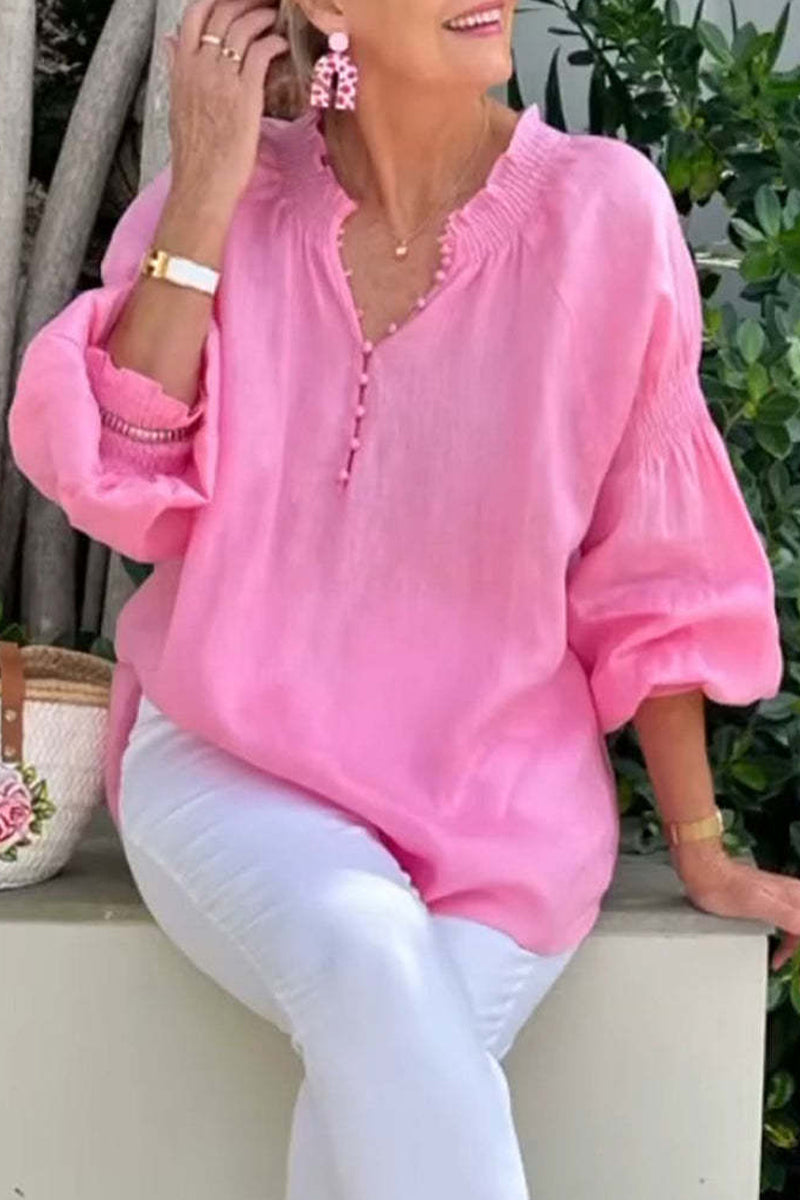 Casual Solid Color Buttons V Neck Tops(8 Colors)
