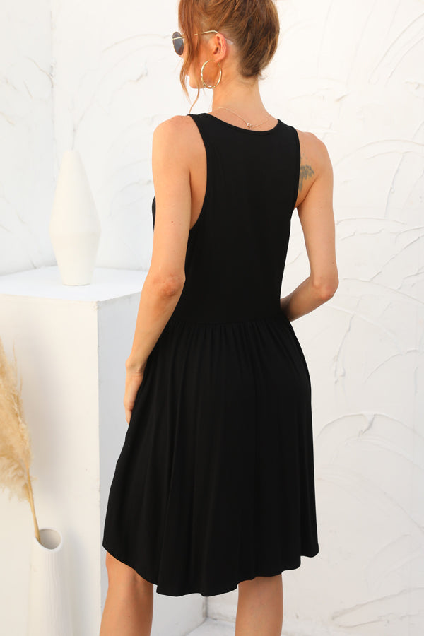 Round Neck Casual High Waist Sleeveless Mini Dress