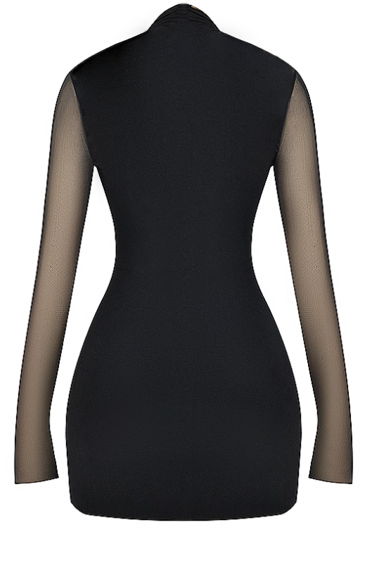 Jersey Splicing Mesh Halter Neck Mini Dress