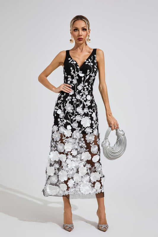Keller Ture Black Mesh Print Floral Dress