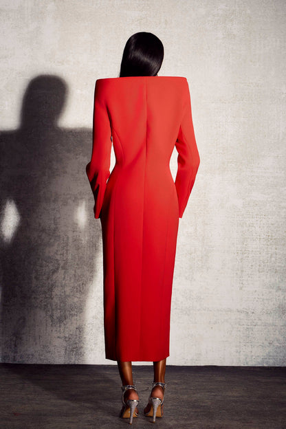 Audrey Sculpted Collared Midi Suit Dress