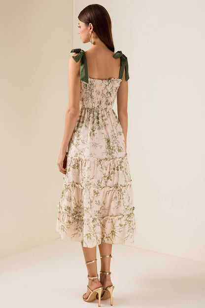 Floral Smocking Slip Midi Dress