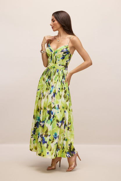 Zora Abstract Print Pleated Maxi Dress