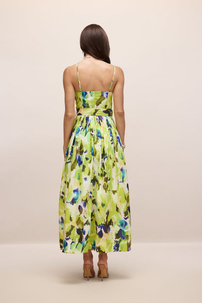 Zora Abstract Print Pleated Maxi Dress