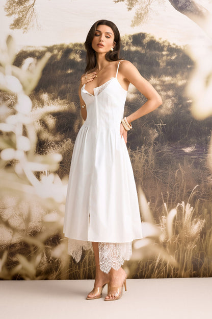 Tasha Lace Trim Spaghetti Strap Midi Dress