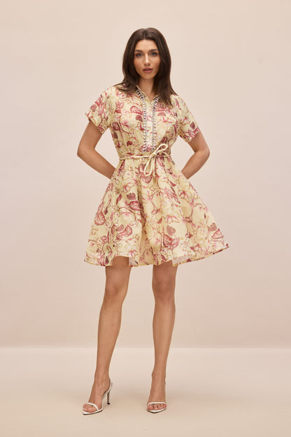 Anna Floral Print Crystal Embellished Mini Dress