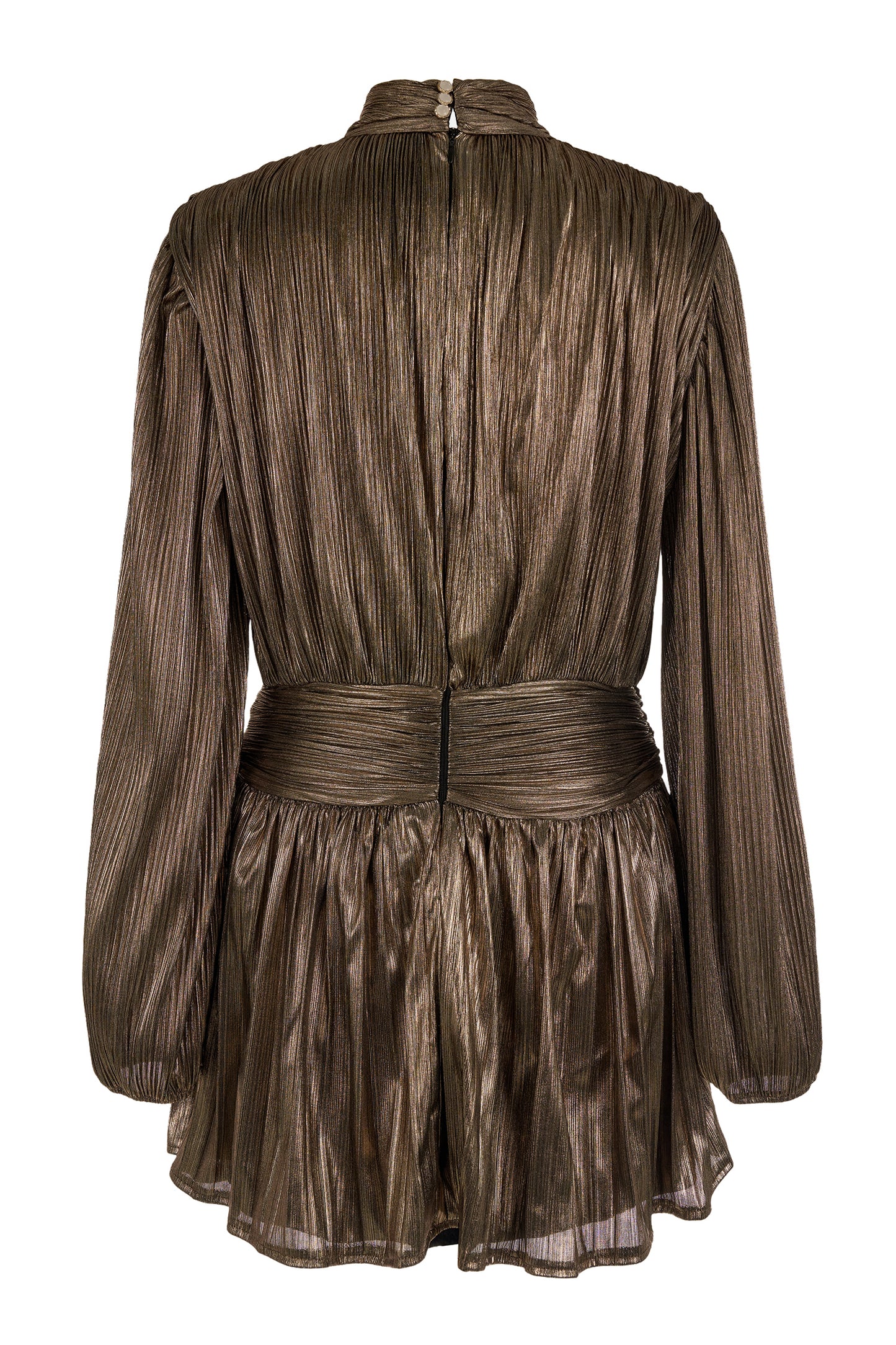 Metallic Fabric Pleated  Stand Collar Mini Dress