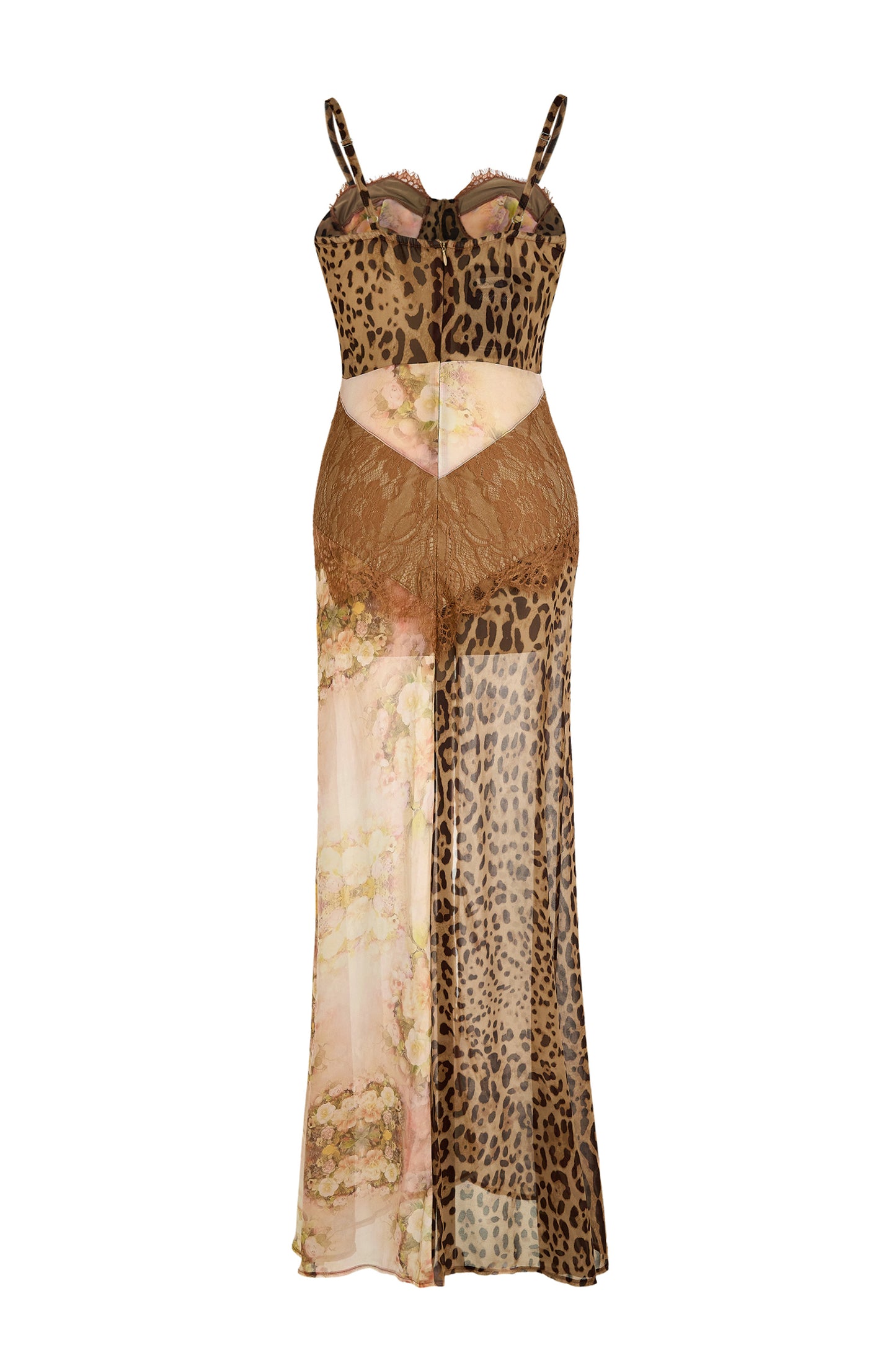 Chiffon Splicing Lace Split Leopard Print Maxi Dress