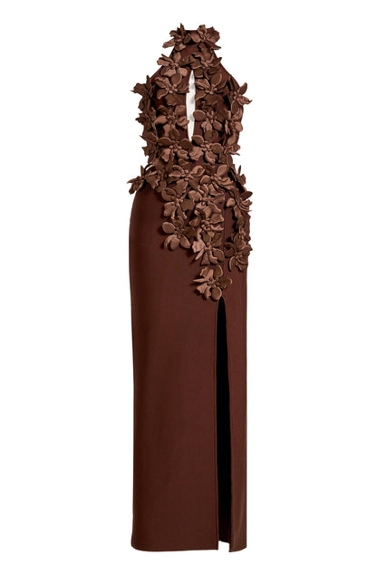 Bandage Halter Neck 3D Flower Maxi Dress