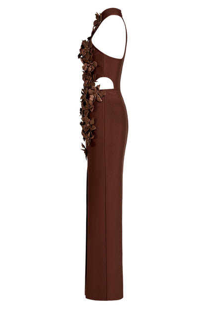 Bandage Halter Neck 3D Flower Maxi Dress