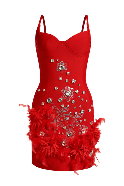 Bandage Feather Rhinestone Mini Dress