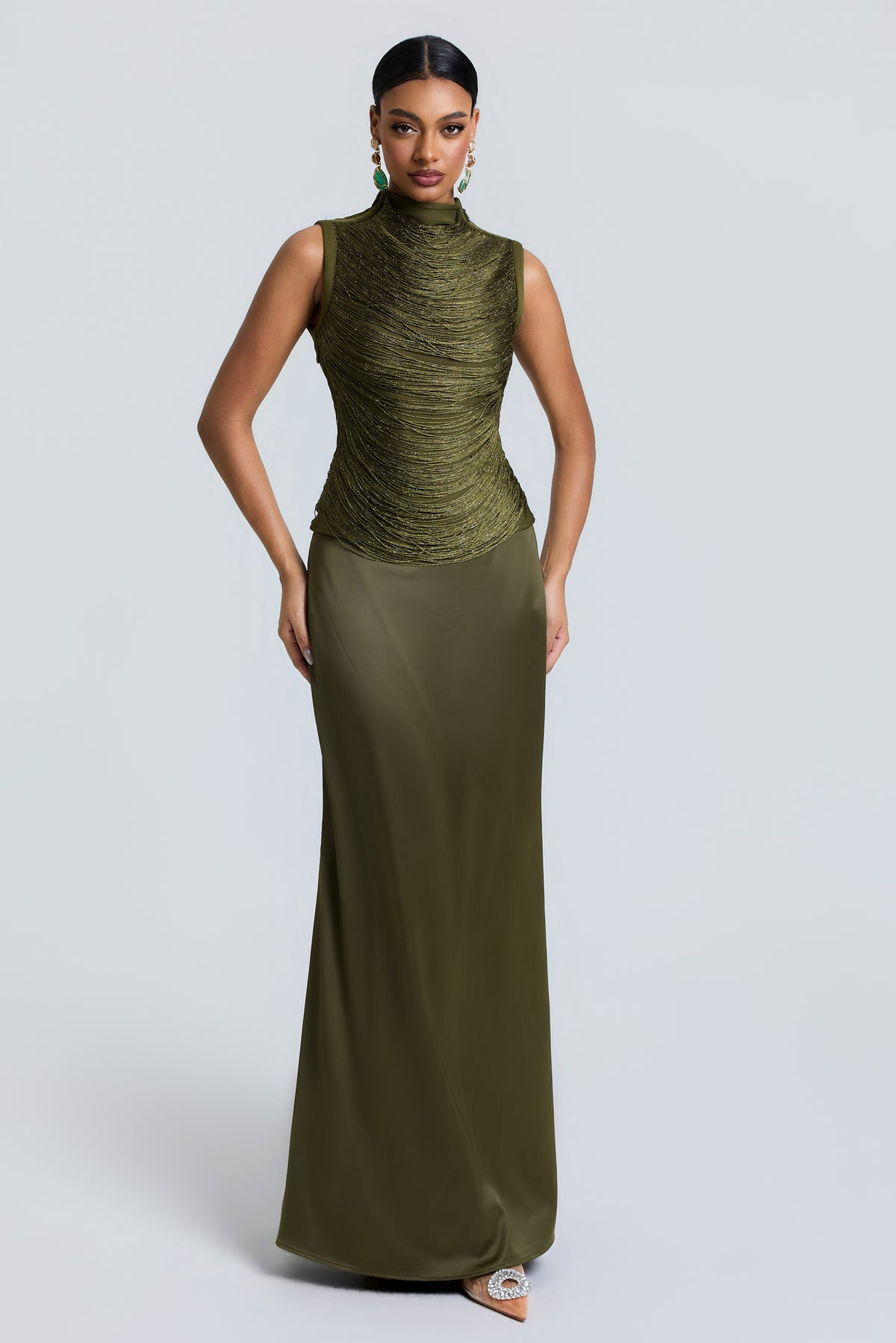 Tassels Sleeveless Top & Satin Low Waist Maxi Skirt Set