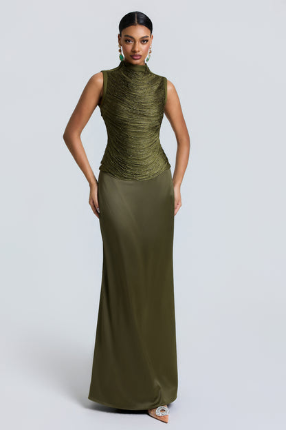 Tassels Sleeveless Top & Satin Low Waist Maxi Skirt Set