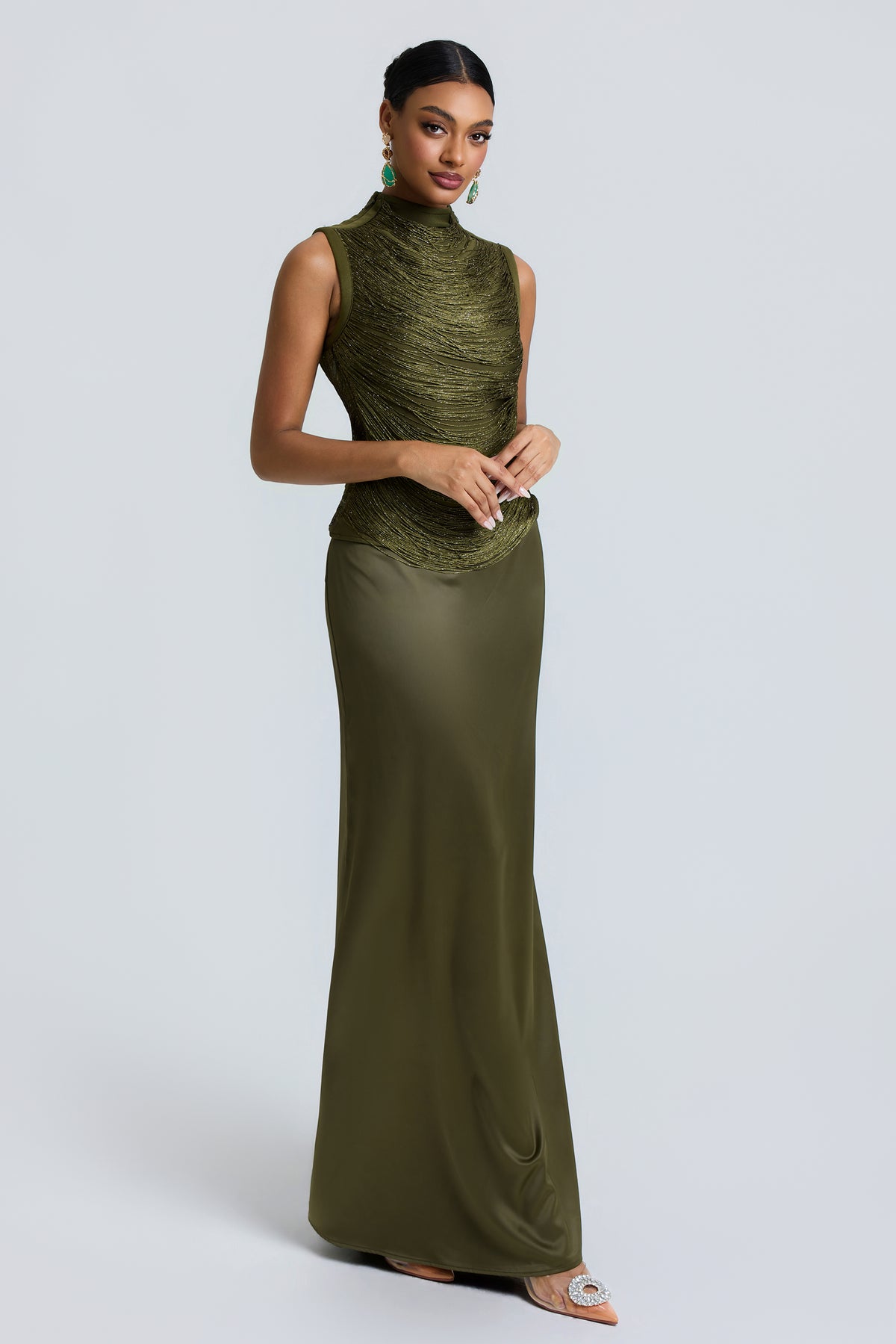 Tassels Sleeveless Top & Satin Low Waist Maxi Skirt Set