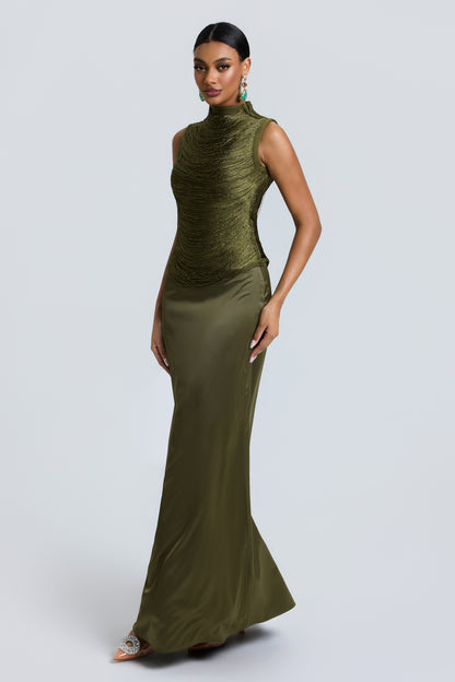 Tassels Sleeveless Top & Satin Low Waist Maxi Skirt Set
