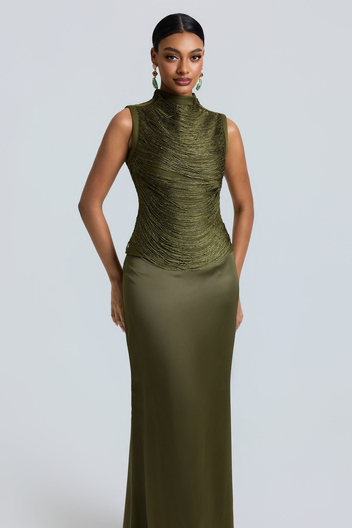 Tassels Sleeveless Top & Satin Low Waist Maxi Skirt Set