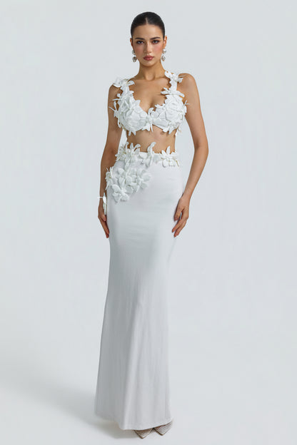 Jersey 3D Flower Top & High Waist Maxi Skirt Set