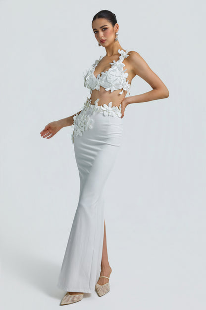 Jersey 3D Flower Top & High Waist Maxi Skirt Set