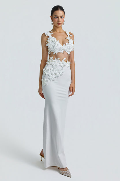 Jersey 3D Flower Top & High Waist Maxi Skirt Set