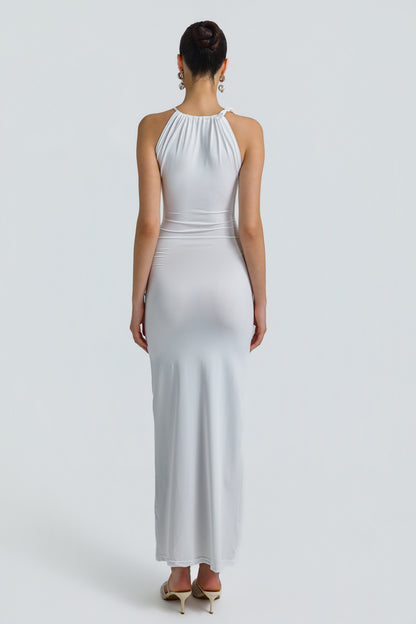 Jersey Halter Cutout Ruched Maxi Dress