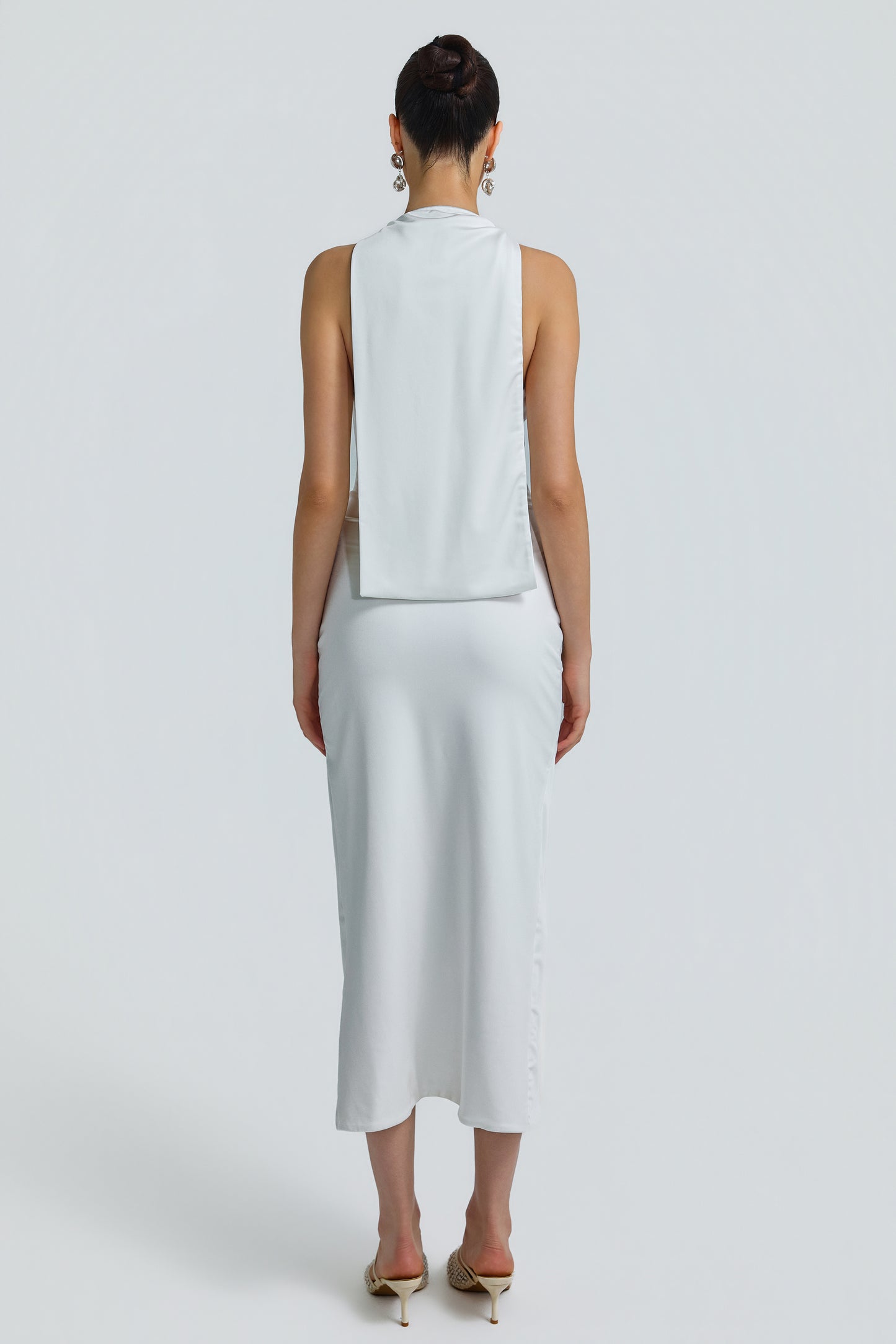 Jersey Metal Decorations Halter Neck Midi Dress