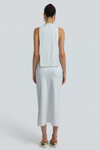 Jersey Metal Decorations Halter Neck Midi Dress