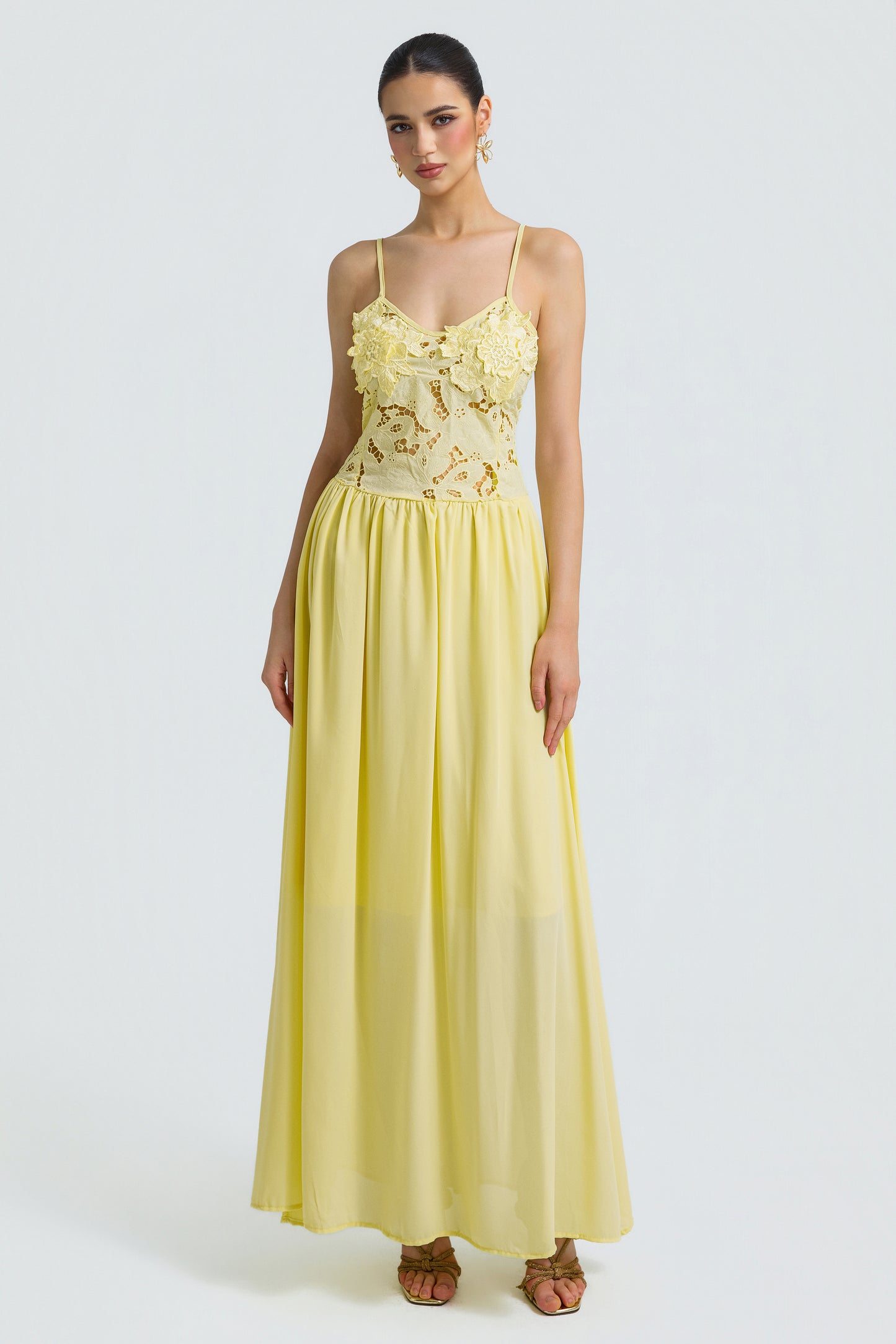 Lace Chiffon Spaghetti Strap Maxi Dress