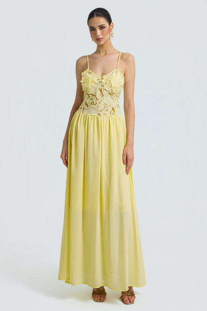 Lace Chiffon Spaghetti Strap Maxi Dress
