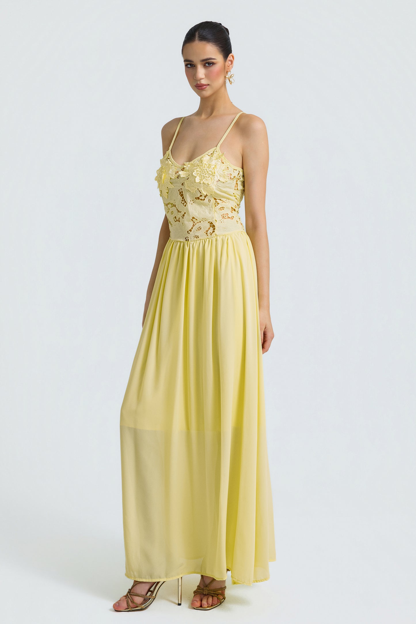 Lace Chiffon Spaghetti Strap Maxi Dress