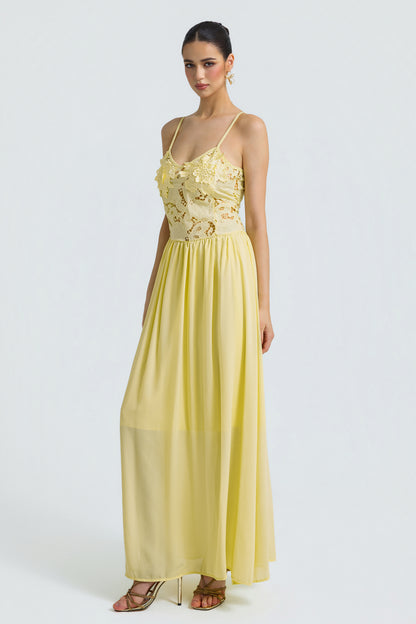 Lace Chiffon Spaghetti Strap Maxi Dress