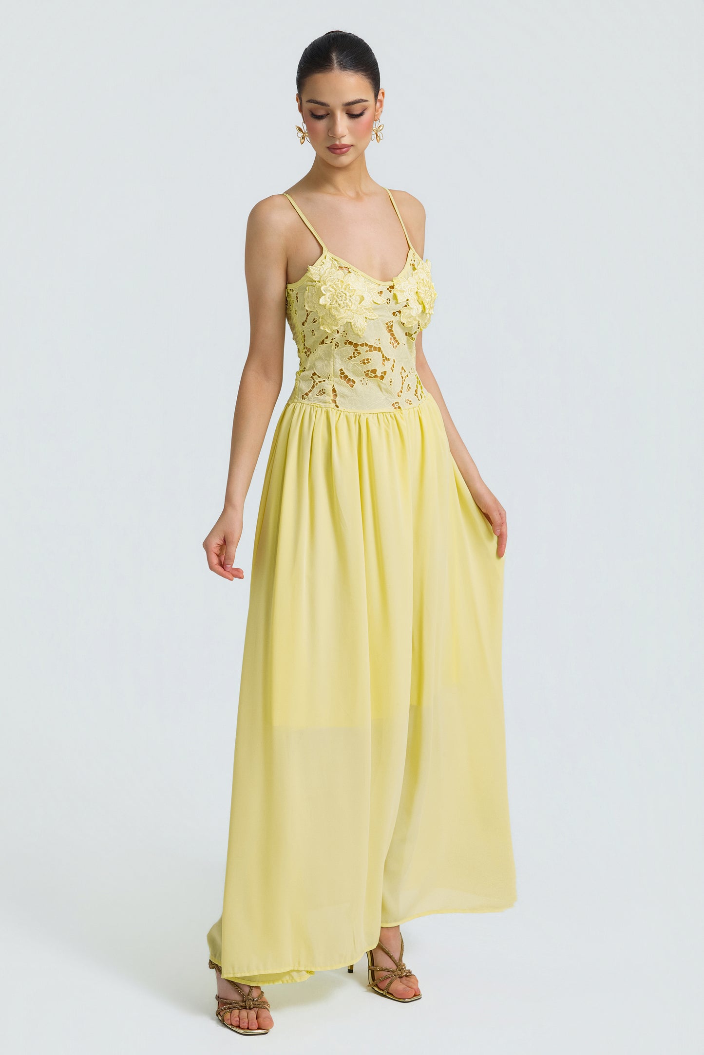 Lace Chiffon Spaghetti Strap Maxi Dress