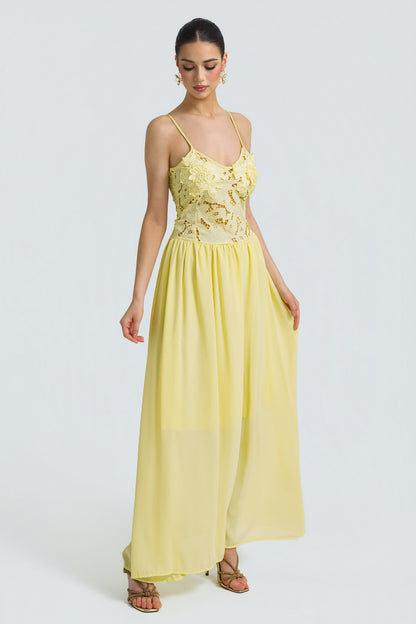 Lace Chiffon Spaghetti Strap Maxi Dress