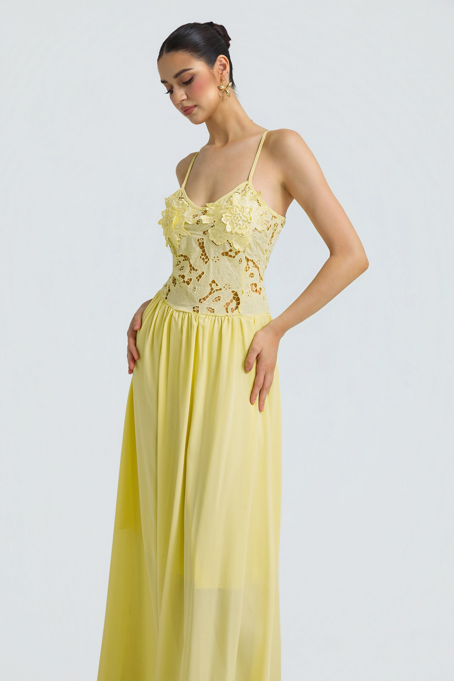 Lace Chiffon Spaghetti Strap Maxi Dress