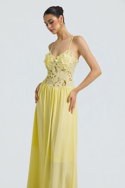 Lace Chiffon Spaghetti Strap Maxi Dress