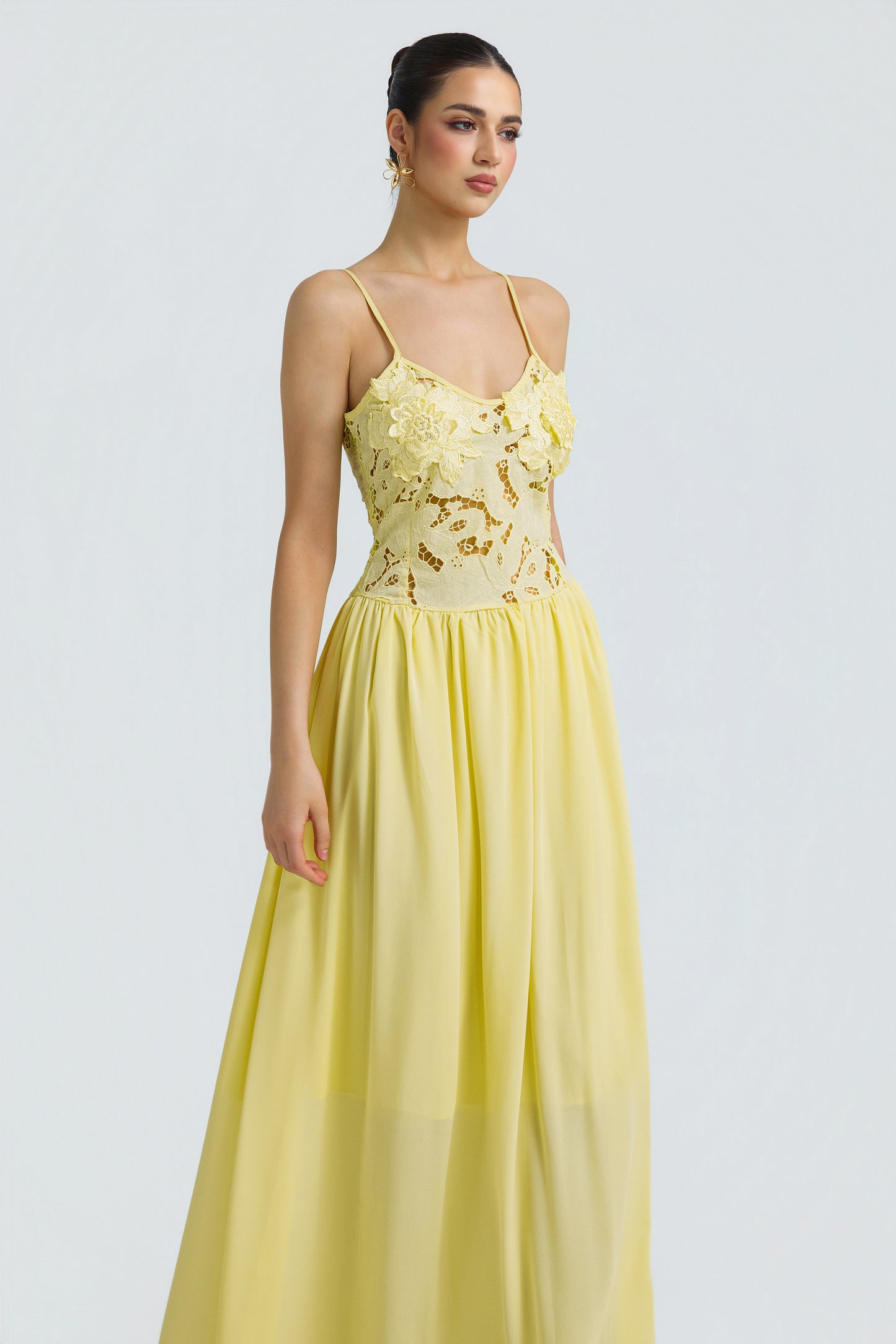 Lace Chiffon Spaghetti Strap Maxi Dress