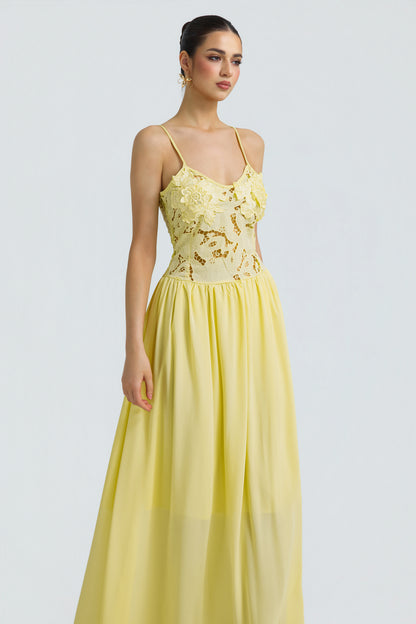 Lace Chiffon Spaghetti Strap Maxi Dress